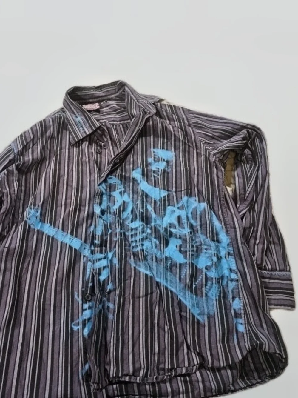 VTG Rare Jimi Hendrix Men  Black & Gray Striped ButtonDown Shirt Blue Graphic XL